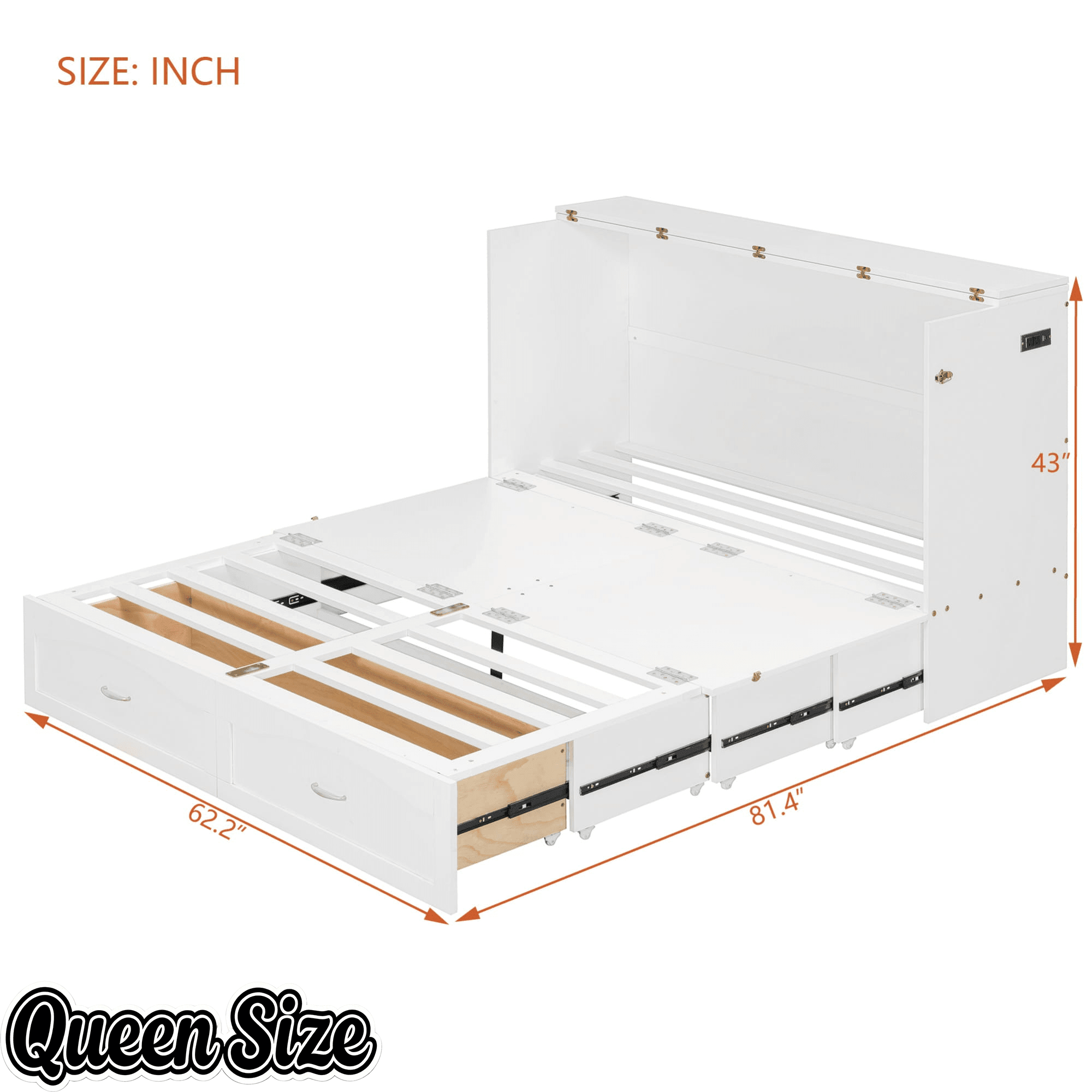 Bellemave® Murphy Bed Wall Bed with drawer and a set of Sockets & USB Ports, Pulley Structure Design - Bellemave
