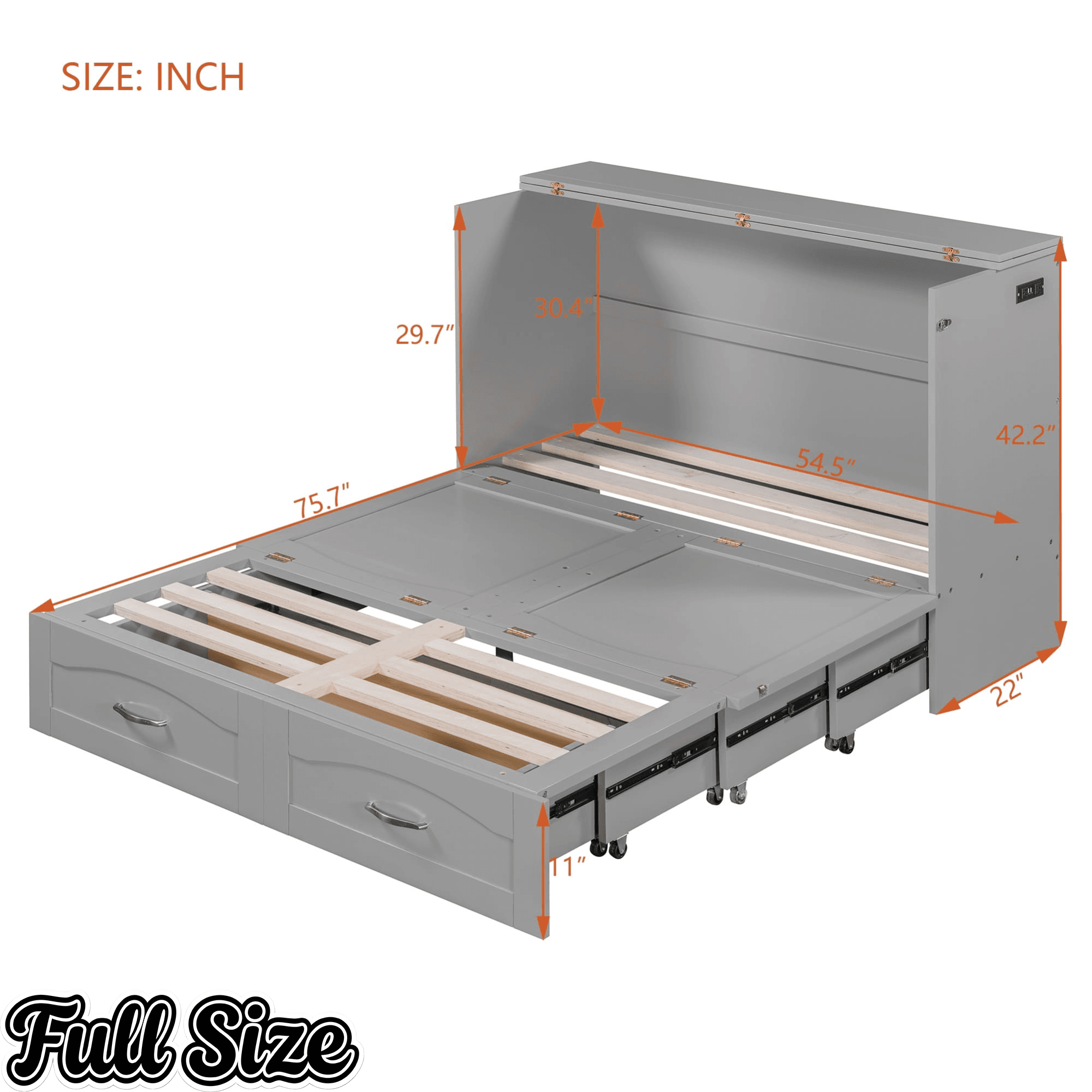 Bellemave® Murphy Bed Wall Bed with drawer and a set of Sockets & USB Ports, Pulley Structure Design - Bellemave