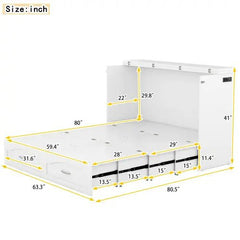 Bellemave® Murphy Bed Wall Bed with drawer and a set of Sockets & USB Ports, Pulley Structure Design - Bellemave