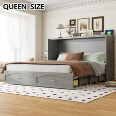 Bellemave® Murphy Bed Wall Bed with drawer and a set of Sockets & USB Ports, Pulley Structure Design - Bellemave