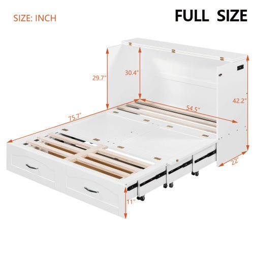 Bellemave® Murphy Bed Wall Bed with drawer and a set of Sockets & USB Ports, Pulley Structure Design - Bellemave