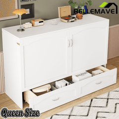 Bellemave® Murphy Bed Wall Bed with drawer and a set of Sockets & USB Ports, Pulley Structure Design - Bellemave