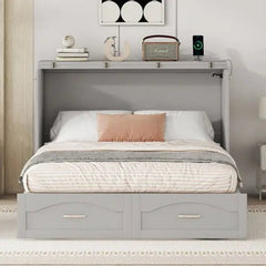 Bellemave® Murphy Bed Wall Bed with drawer and a set of Sockets & USB Ports, Pulley Structure Design - Bellemave