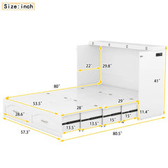 Bellemave® Murphy Bed Wall Bed with drawer and a set of Sockets & USB Ports, Pulley Structure Design - Bellemave