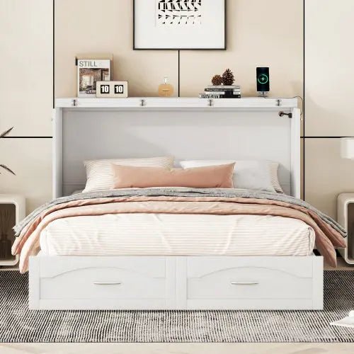 Bellemave® Murphy Bed Wall Bed with drawer and a set of Sockets & USB Ports, Pulley Structure Design - Bellemave