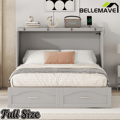 Bellemave® Murphy Bed Wall Bed with drawer and a set of Sockets & USB Ports, Pulley Structure Design - Bellemave