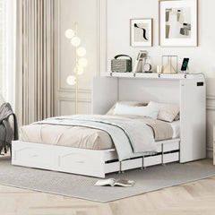 Bellemave® Murphy Bed Wall Bed with drawer and a set of Sockets & USB Ports, Pulley Structure Design - Bellemave