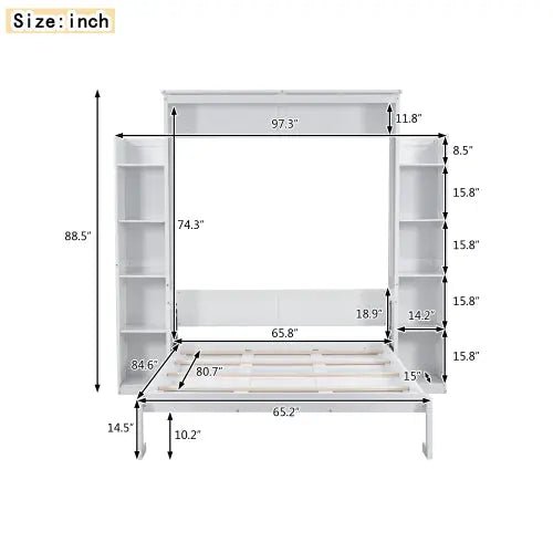 Bellemave® Murphy Bed Wall Bed with Shelves and LED Lights - Bellemave