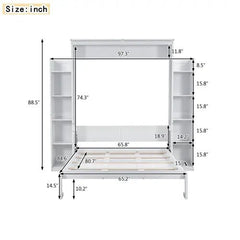 Bellemave® Murphy Bed Wall Bed with Shelves and LED Lights - Bellemave