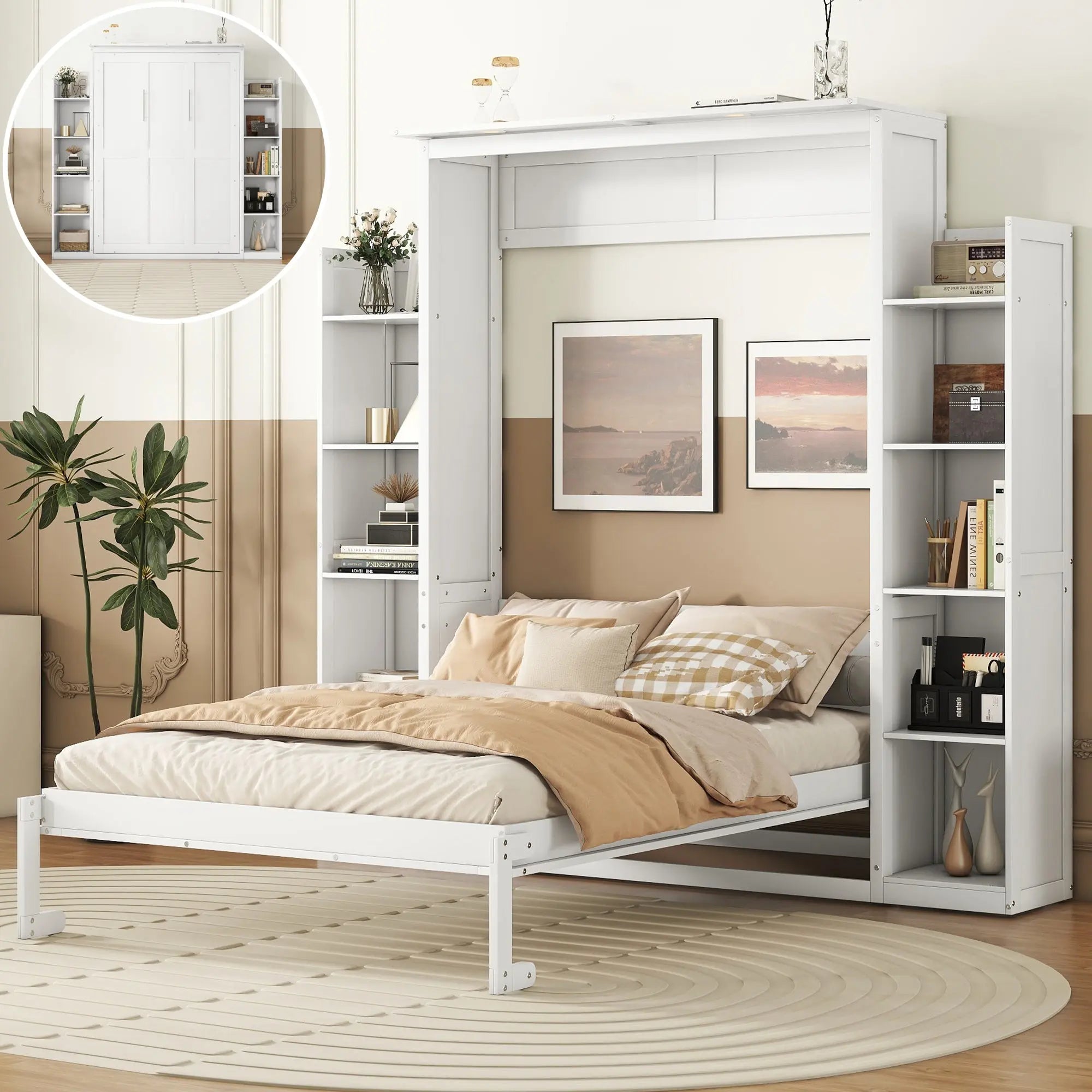 Bellemave® Murphy Bed Wall Bed with Shelves and LED Lights - Bellemave