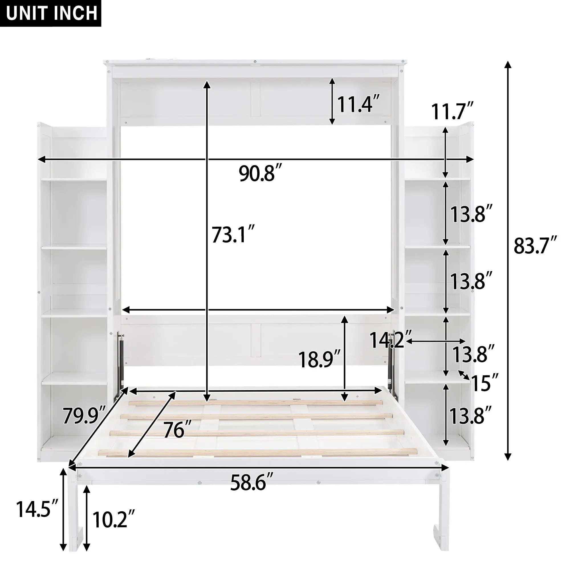 Bellemave® Murphy Bed Wall Bed with Shelves and LED Lights - Bellemave
