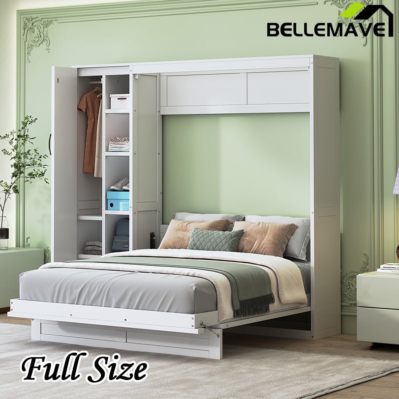 Bellemave® Murphy Bed Wall Bed with Shelves, Drawers and LED Lights - Bellemave