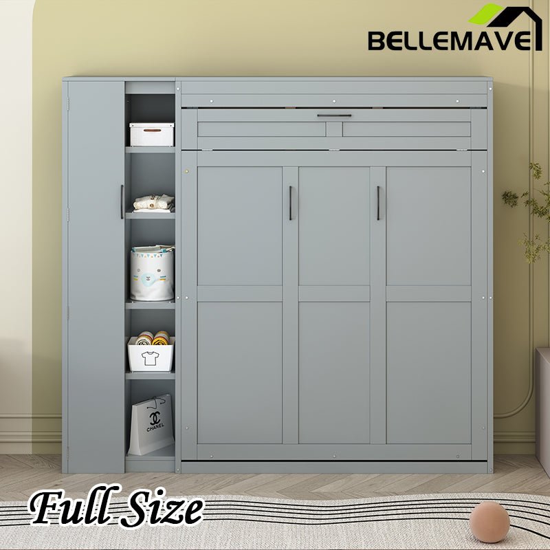Bellemave® Murphy Bed Wall Bed with Shelves, Drawers and LED Lights - Bellemave