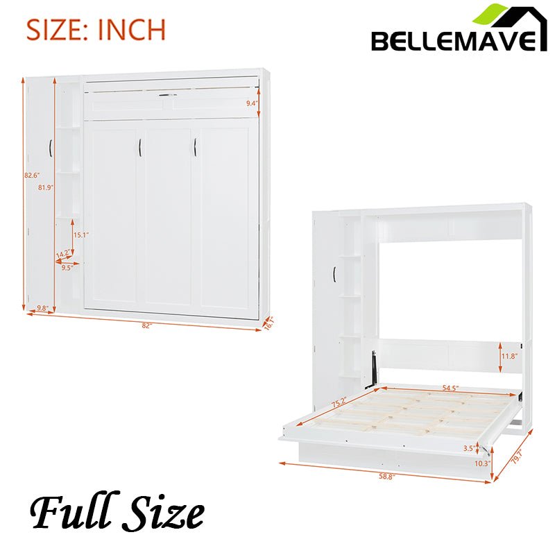 Bellemave® Murphy Bed Wall Bed with Shelves, Drawers and LED Lights - Bellemave