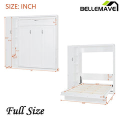 Bellemave® Murphy Bed Wall Bed with Shelves, Drawers and LED Lights - Bellemave