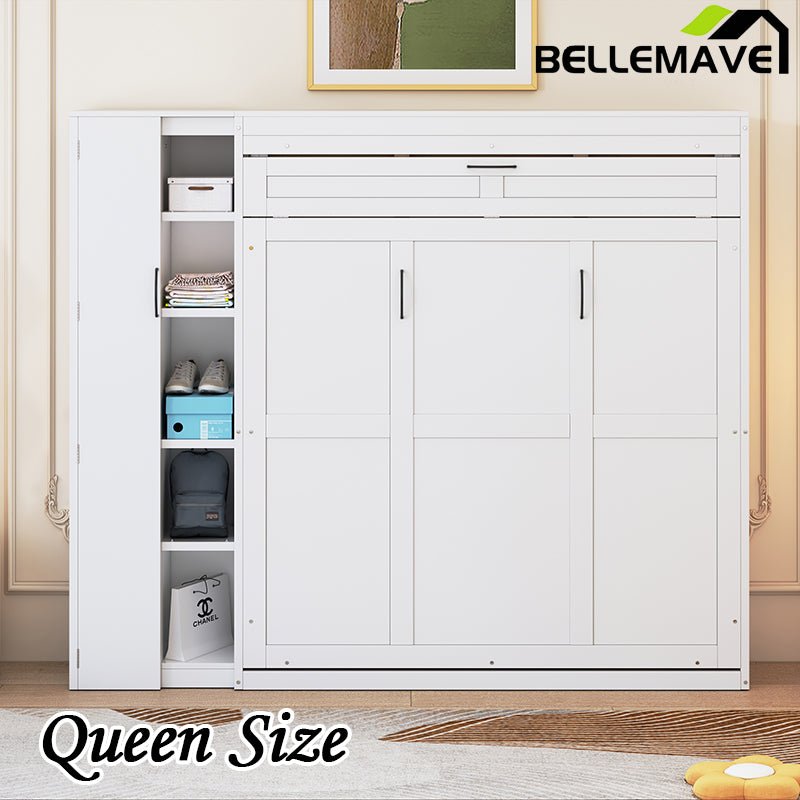 Bellemave® Murphy Bed Wall Bed with Shelves, Drawers and LED Lights - Bellemave