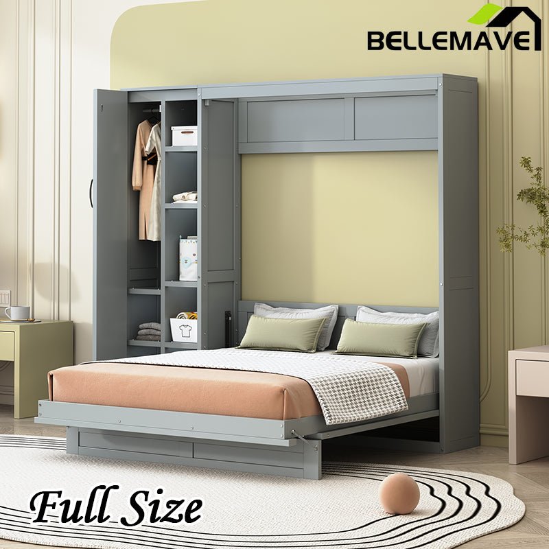 Bellemave® Murphy Bed Wall Bed with Shelves, Drawers and LED Lights - Bellemave