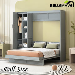 Bellemave® Murphy Bed Wall Bed with Shelves, Drawers and LED Lights - Bellemave