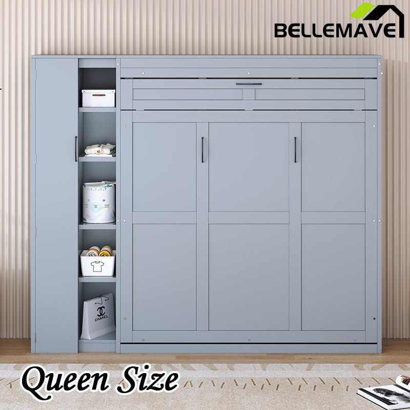 Bellemave® Murphy Bed Wall Bed with Shelves, Drawers and LED Lights - Bellemave