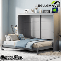 Bellemave® Murphy Bed Wall Chest with Charging Station & Slat Support,Wood Hideaway Cabinet Platform Bed frame with Leg,can be Folded - Bellemave