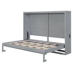 Bellemave® Murphy Bed Wall Chest with Charging Station & Slat Support,Wood Hideaway Cabinet Platform Bed frame with Leg,can be Folded - Bellemave