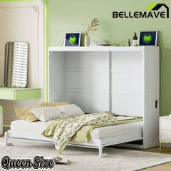Bellemave® Murphy Bed Wall Chest with Charging Station & Slat Support,Wood Hideaway Cabinet Platform Bed frame with Leg,can be Folded - Bellemave