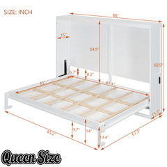 Bellemave® Murphy Bed Wall Chest with Charging Station & Slat Support,Wood Hideaway Cabinet Platform Bed frame with Leg,can be Folded - Bellemave
