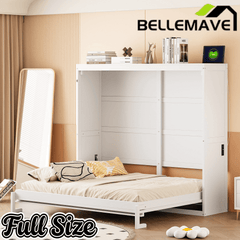 Bellemave® Murphy Bed Wall Chest with Charging Station & Slat Support,Wood Hideaway Cabinet Platform Bed frame with Leg,can be Folded - Bellemave
