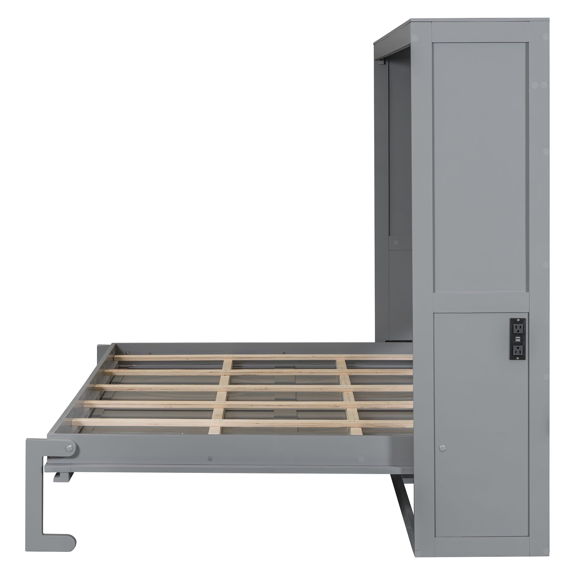 Bellemave® Murphy Bed Wall Chest with Charging Station & Slat Support,Wood Hideaway Cabinet Platform Bed frame with Leg,can be Folded - Bellemave