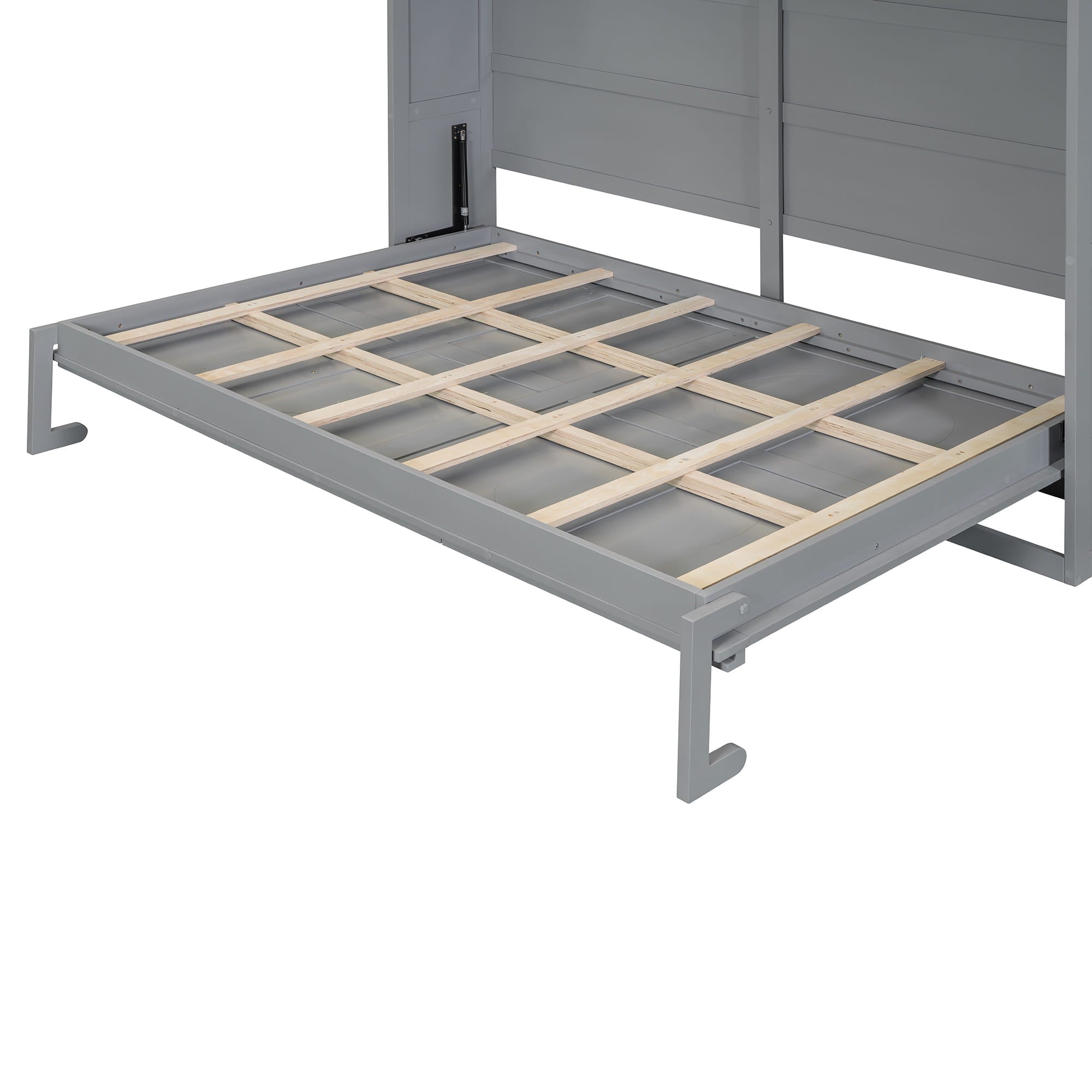 Bellemave® Murphy Bed Wall Chest with Charging Station & Slat Support,Wood Hideaway Cabinet Platform Bed frame with Leg,can be Folded - Bellemave