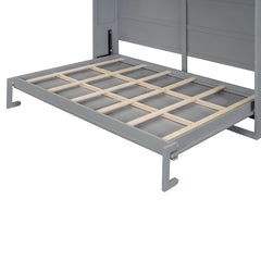 Bellemave® Murphy Bed Wall Chest with Charging Station & Slat Support,Wood Hideaway Cabinet Platform Bed frame with Leg,can be Folded - Bellemave