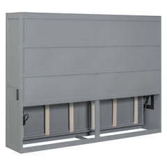 Bellemave® Murphy Bed Wall Chest with Charging Station & Slat Support,Wood Hideaway Cabinet Platform Bed frame with Leg,can be Folded - Bellemave