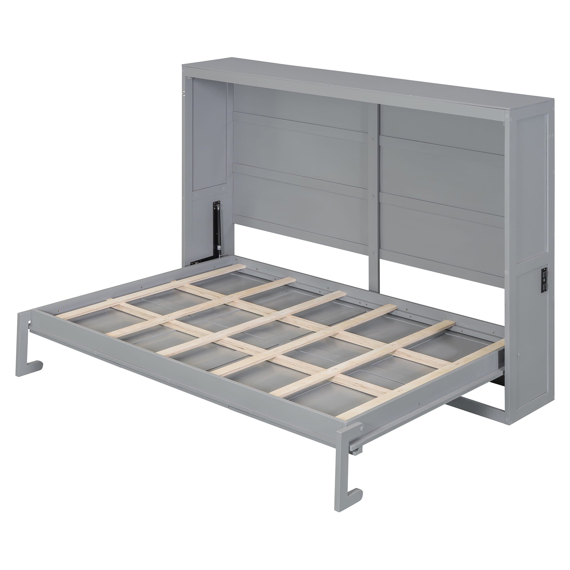 Bellemave® Murphy Bed Wall Chest with Charging Station & Slat Support,Wood Hideaway Cabinet Platform Bed frame with Leg,can be Folded - Bellemave