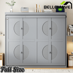 Bellemave® Murphy Bed Wall Chest with Charging Station & Slat Support,Wood Hideaway Cabinet Platform Bed frame with Leg,can be Folded - Bellemave
