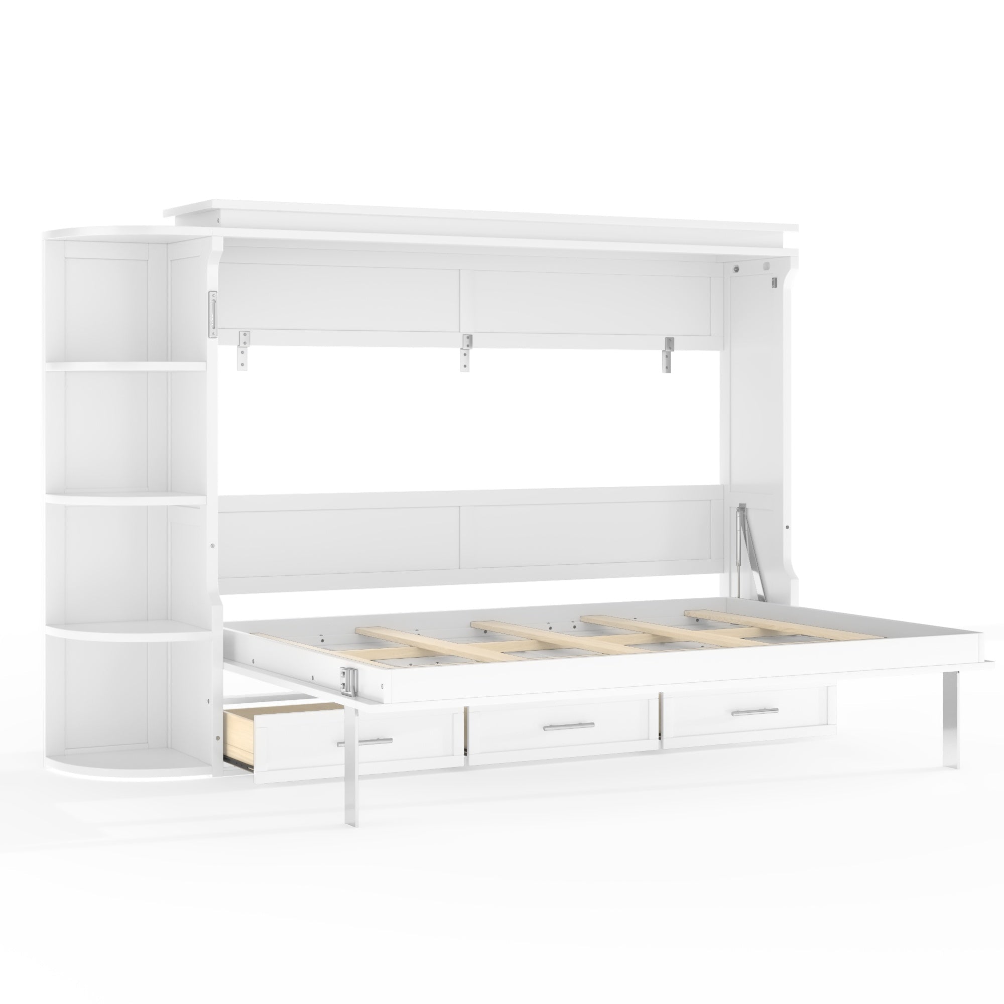 Bellemave® Murphy Bed with Cabinet, Shelf & Drawers – Horizontal Wall Bed Frame with Slats, No Box Spring, Easy Assembly - Bellemave