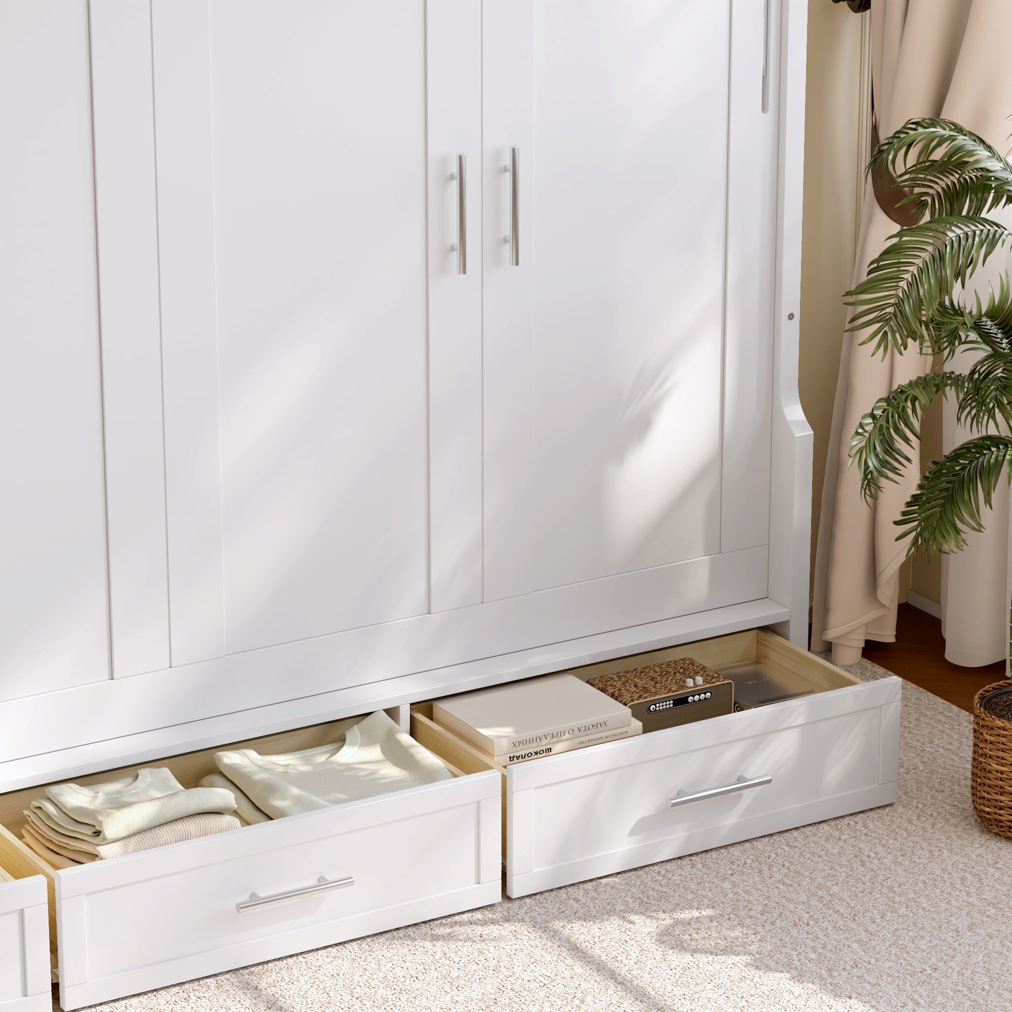 Bellemave® Murphy Bed with Cabinet, Shelf & Drawers – Horizontal Wall Bed Frame with Slats, No Box Spring, Easy Assembly - Bellemave