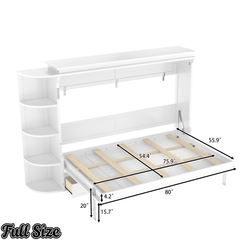Bellemave® Murphy Bed with Cabinet, Shelf & Drawers – Horizontal Wall Bed Frame with Slats, No Box Spring, Easy Assembly - Bellemave