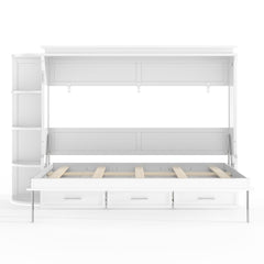 Bellemave® Murphy Bed with Cabinet, Shelf & Drawers – Horizontal Wall Bed Frame with Slats, No Box Spring, Easy Assembly - Bellemave