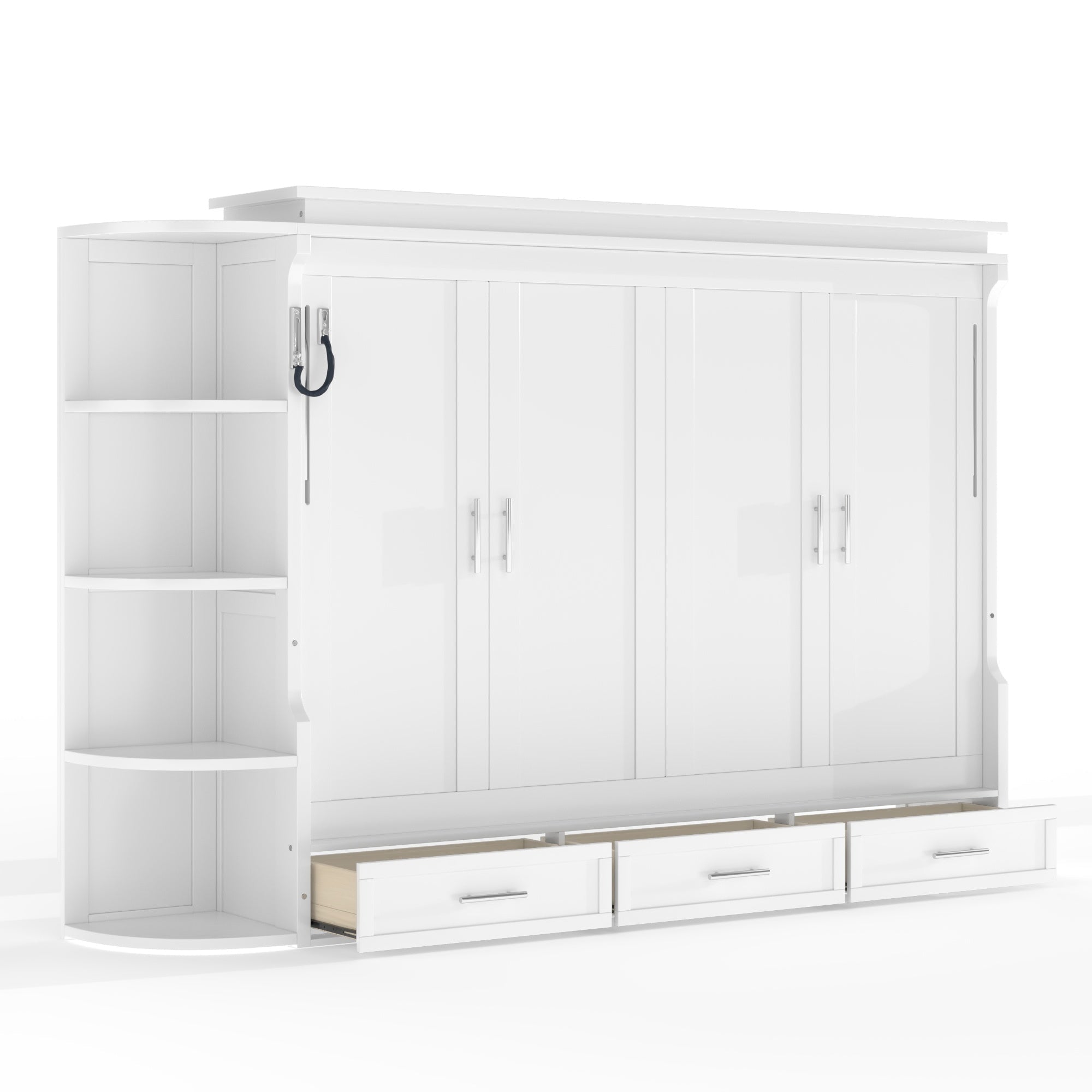 Bellemave® Murphy Bed with Cabinet, Shelf & Drawers – Horizontal Wall Bed Frame with Slats, No Box Spring, Easy Assembly - Bellemave