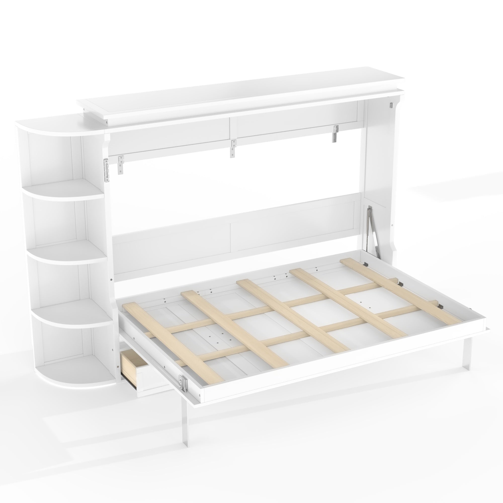 Bellemave® Murphy Bed with Cabinet, Shelf & Drawers – Horizontal Wall Bed Frame with Slats, No Box Spring, Easy Assembly - Bellemave