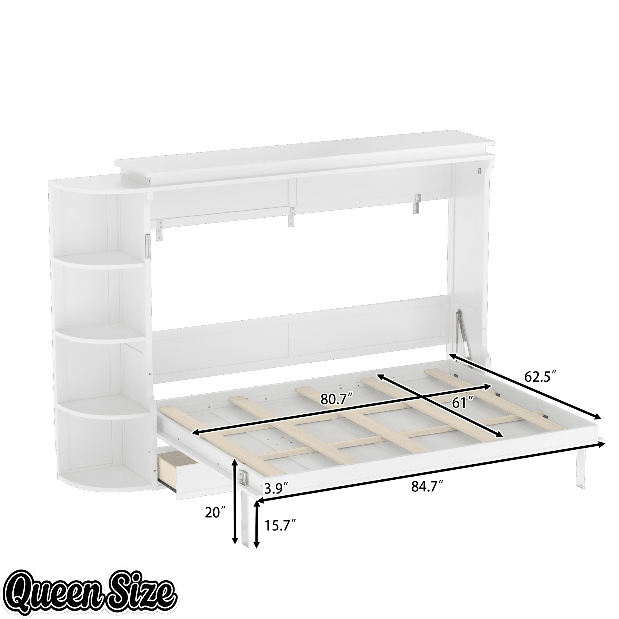 Bellemave® Murphy Bed with Cabinet, Shelf & Drawers – Horizontal Wall Bed Frame with Slats, No Box Spring, Easy Assembly - Bellemave