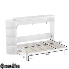 Bellemave® Murphy Bed with Cabinet, Shelf & Drawers – Horizontal Wall Bed Frame with Slats, No Box Spring, Easy Assembly - Bellemave