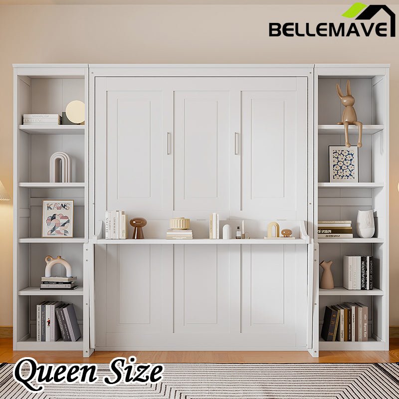 Bellemave® Murphy Bed with Desk and Bookshelf - Bellemave
