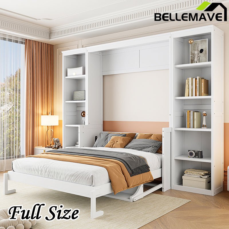 Bellemave® Murphy Bed with Desk and Bookshelf - Bellemave