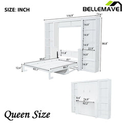 Bellemave® Murphy Bed with Desk and Bookshelf - Bellemave