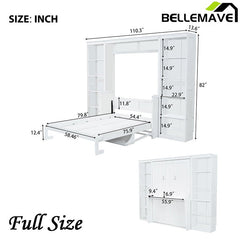 Bellemave® Murphy Bed with Desk and Bookshelf - Bellemave