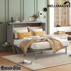 Bellemave® Murphy Bed with USB Port and Desk, Platform Bed with Removable Shelves on Each Side, Wood Frame - Bellemave