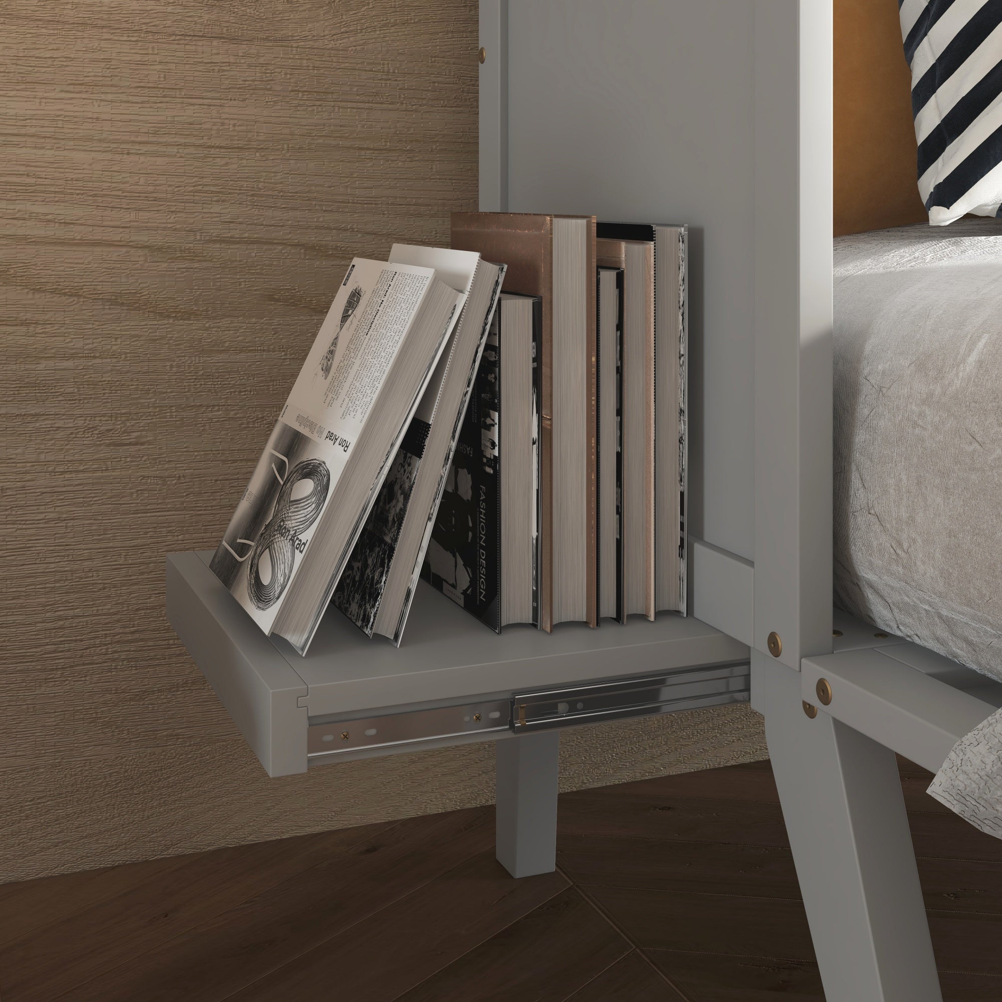 Bellemave® Murphy Bed with USB Port and Desk, Platform Bed with Removable Shelves on Each Side, Wood Frame - Bellemave