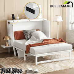 Bellemave® Murphy Bed with USB Port and Desk, Platform Bed with Removable Shelves on Each Side, Wood Frame - Bellemave