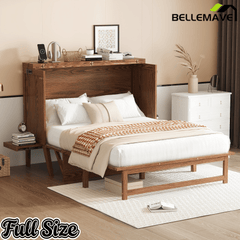 Bellemave® Murphy Bed with USB Port and Desk, Platform Bed with Removable Shelves on Each Side, Wood Frame - Bellemave